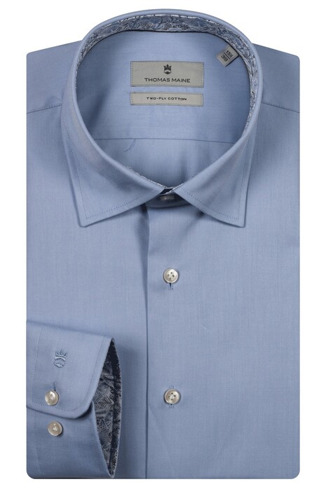 Thomas Maine Bergamo Two-Ply Cotton Twill Leaves Contrast Overhemd Blauw-Blauw