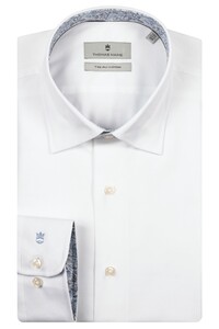 Thomas Maine Bergamo Two-Ply Cotton Twill Leaves Contrast Overhemd Wit-Blauw