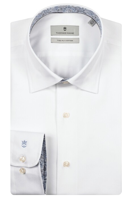 Thomas Maine Bergamo Two-Ply Cotton Twill Leaves Contrast Overhemd Wit-Blauw