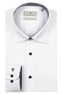 Thomas Maine Bergamo Verborgen Button Down Two-Ply Twill Floral Contrast Shirt White-Indigo Blue