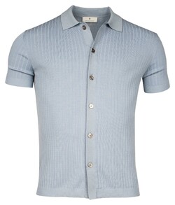 Thomas Maine Button Cardigan Shirt Half Milano Knit Rib On Face Light Blue