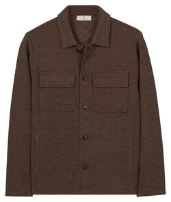 Thomas Maine Button Closure Allover Knit Double Chest Pocket Overshirt Taupe