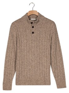 Thomas Maine Button Closure Merino Wool  Vertical Rib Structure Knit Pullover Grey