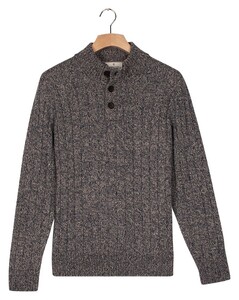 Thomas Maine Button Closure Merino Wool  Vertical Rib Structure Knit Pullover Mid Blue