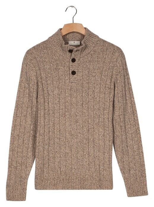 Thomas Maine Button Closure Merino Wool Vertical Rib Structure Knit Trui Grijs