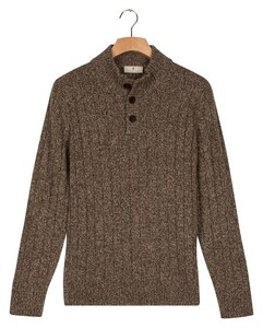 Thomas Maine Button Closure Merino Wool  Vertical Rib Structure Knit Trui Grijsgroen