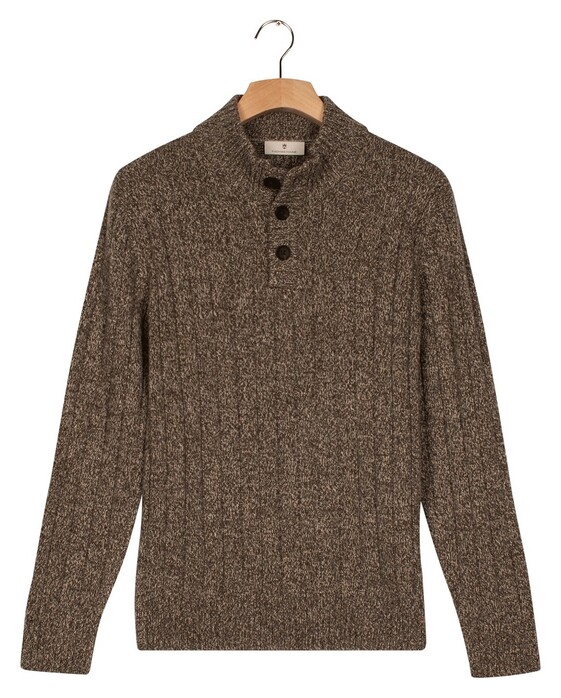 Thomas Maine Button Closure Merino Wool  Vertical Rib Structure Knit Trui Grijsgroen
