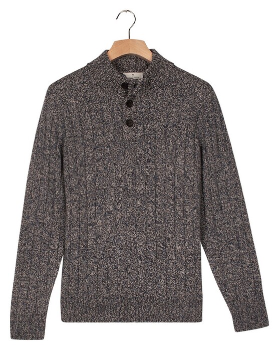 Thomas Maine Button Closure Merino Wool  Vertical Rib Structure Knit Trui Midden Blauw