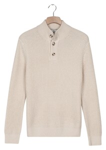 Thomas Maine Button Placket Waffle Structure Knit Nylon Plated Trui Off White