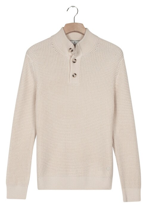 Thomas Maine Button Placket Waffle Structure Knit Nylon Plated Trui Off White