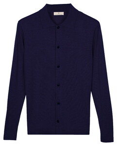 Thomas Maine Cardigan Buttons Polo Collar Single Knit Navy Melange