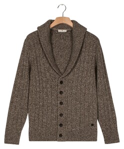 Thomas Maine Cardigan Buttons Shawl Collar Twisted Structure Knit Greygreen
