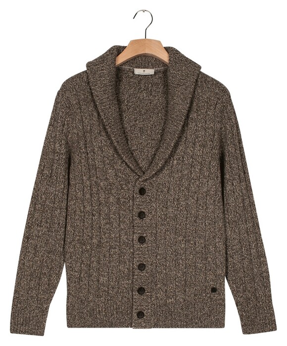 Thomas Maine Cardigan Buttons Shawl Collar Twisted Structure Knit Greygreen