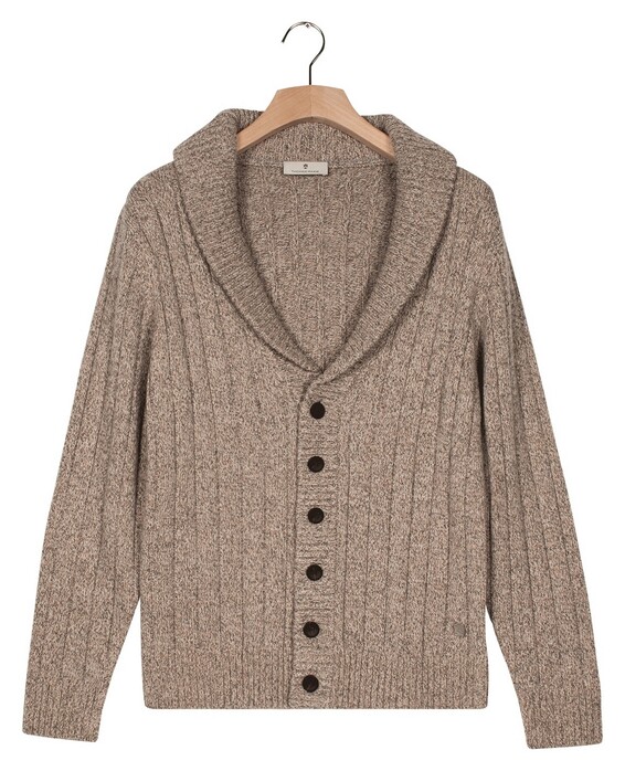 Thomas Maine Cardigan Buttons Shawl Collar Twisted Structure Knit Vest Grijsbeige