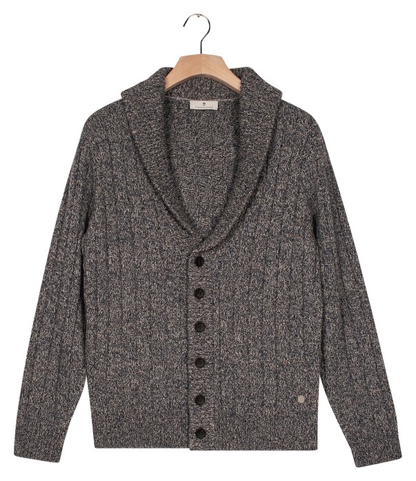 Thomas Maine Cardigan Buttons Shawl Collar Twisted Structure Knit Vest Midden Blauw