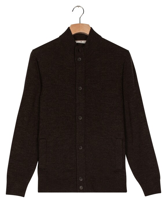 Thomas Maine Cardigan Buttons Single Knit Merino Easy Wash Wool Vest Bruin
