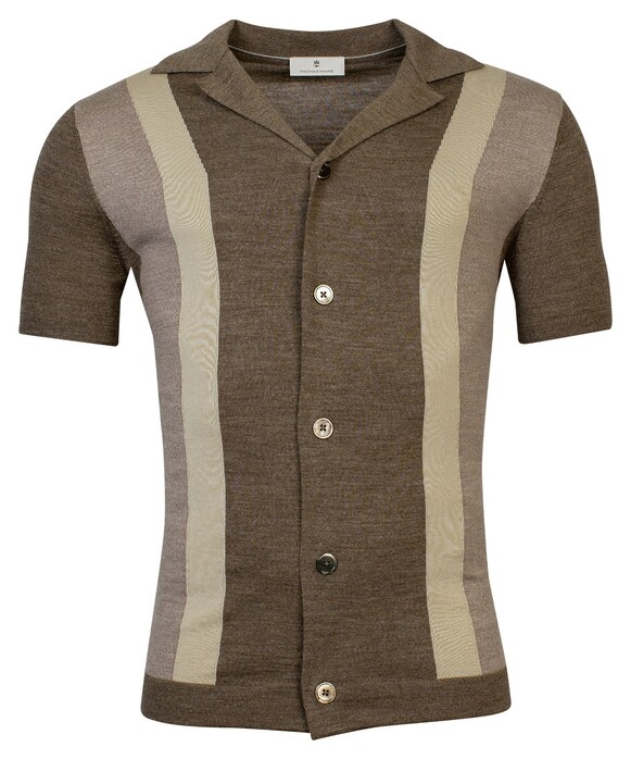 Thomas Maine Cardigan Buttons Single Knit Short Sleeve Intarsia Knit Vest Taupe Melange