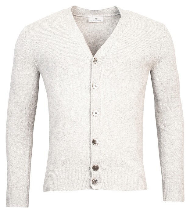 Thomas Maine Cardigan Buttons Single Knit Yak Merino Wool Blend Vest Licht Grijs