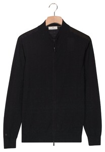 Thomas Maine Cardigan Full Zip Single Knit Subtle Melange Color Merino Wool Black