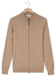 Thomas Maine Cardigan Full Zip Single Knit Subtle Melange Color Merino Wool Light Beige