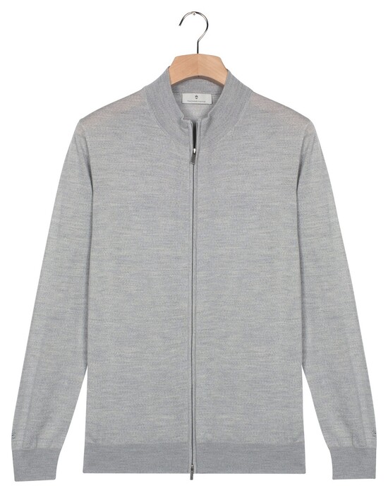 Thomas Maine Cardigan Full Zip Single Knit Subtle Melange Color Merino Wool Vest Licht Grijs