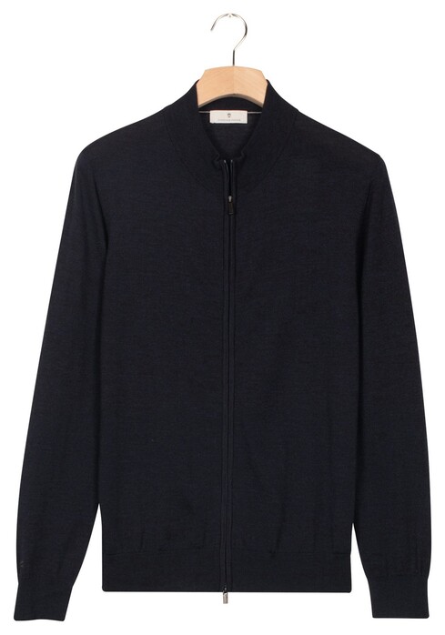 Thomas Maine Cardigan Full Zip Single Knit Subtle Melange Color Merino Wool Vest Navy