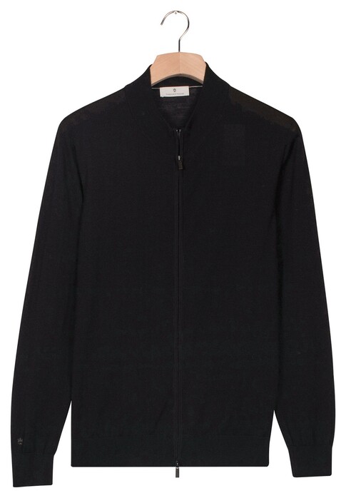 Thomas Maine Cardigan Full Zip Single Knit Subtle Melange Color Merino Wool Vest Zwart