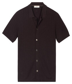 Thomas Maine Cardigan Shirt Buttons Stroke Pattern Knit Dark Brown Melange