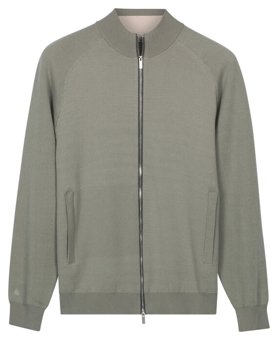 Thomas Maine Cardigan Zip Double Knit Cotton Plated Vest Groen