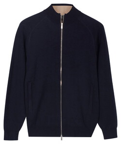 Thomas Maine Cardigan Zip Double Knit Cotton Plated Vest Navy