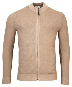 Thomas Maine Cardigan Zip Jacquard & Rib Knit Pima Cotton Dark Sand