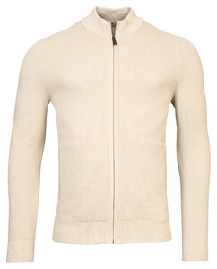 Thomas Maine Cardigan Zip Jacquard & Rib Knit Pima Cotton Vest Beige Melange