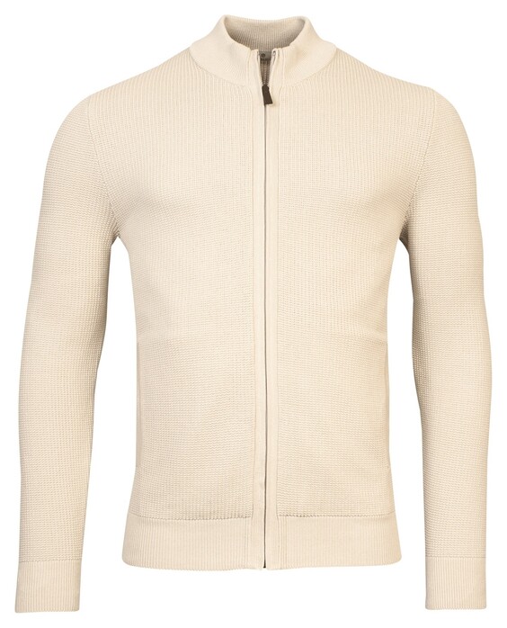 Thomas Maine Cardigan Zip Jacquard & Rib Knit Pima Cotton Vest Beige Melange
