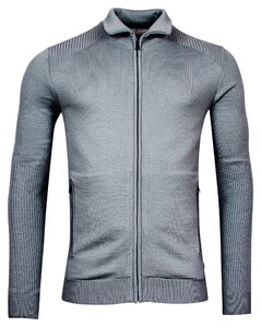 Thomas Maine Cardigan Zip Single Structure Knit Merino Blend Vest Grijsblauw