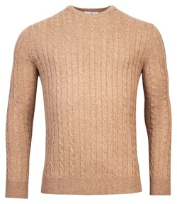 Thomas Maine Cashmere Crew Neck Single Knit Cable Pattern Trui Camel