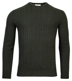 Thomas Maine Cashmere Crew Neck Single Knit Cable Pattern Trui Dark Bottle Green