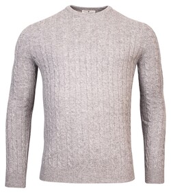 Thomas Maine Cashmere Crew Neck Single Knit Cable Pattern Trui Midden Grijs