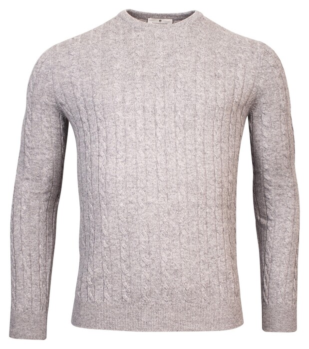 Thomas Maine Cashmere Crew Neck Single Knit Cable Pattern Trui Midden Grijs