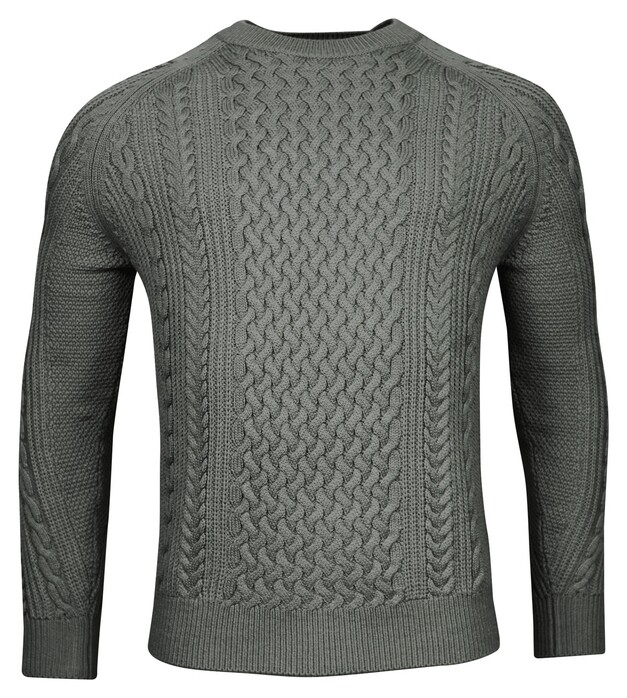 Thomas Maine Crew Neck Allover Fantasy Cable Pattern Trui Grijsgroen