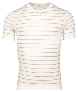 Thomas Maine Crew Neck Allover Stripe Knit Fine Merino Trui Ecru