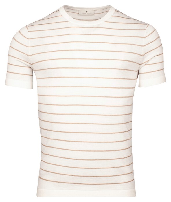 Thomas Maine Crew Neck Allover Stripe Knit Fine Merino Trui Ecru