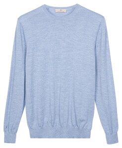 Thomas Maine Crew Neck Fine Merino Single Knit Trui Licht Blauw