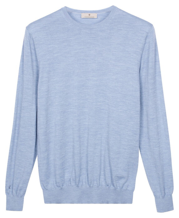 Thomas Maine Crew Neck Fine Merino Single Knit Trui Licht Blauw