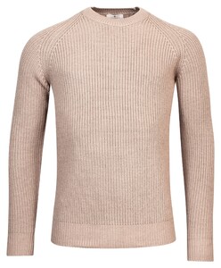 Thomas Maine Crew Neck Half Cardigan Stitch Trui Licht Beige