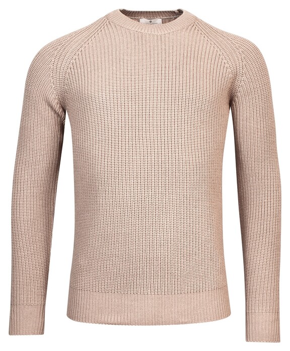 Thomas Maine Crew Neck Half Cardigan Stitch Trui Licht Beige