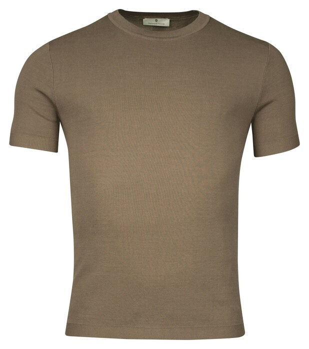 Thomas Maine Crew Neck Half Milano Knit Short Sleeve Trui Greige