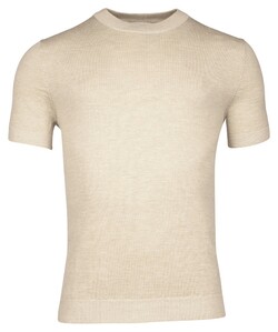 Thomas Maine Crew Neck Merino Linen Fine Knit T-Shirt Beige