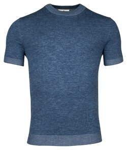 Thomas Maine Crew Neck Merino Linen Fine Knit T-Shirt Indigo