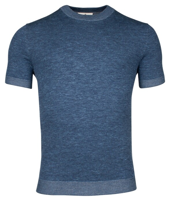 Thomas Maine Crew Neck Merino Linen Fine Knit T-Shirt Indigo