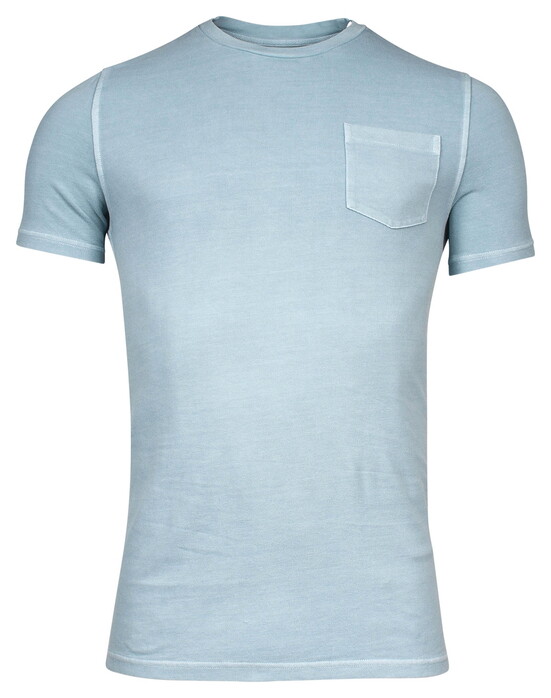 Thomas Maine Crew Neck Piqué Pigment Dyed Enzyme Washed T-Shirt Licht Blauw